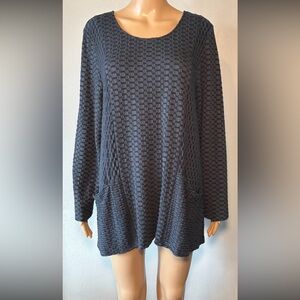 Habitat Women's Blouse Size XL Blue-Gray Pullover Round Neck Long Sleeve Tunic